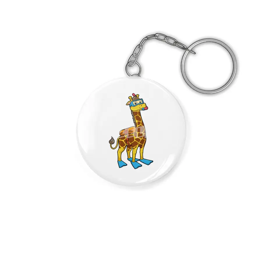 Giraffe as Diver with Swimming goggles & Flippers Anahtarlık