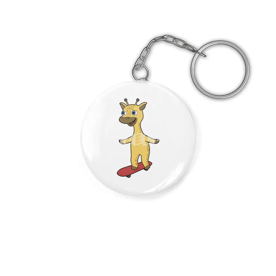 Giraffe as Skater with Skateboard Anahtarlık