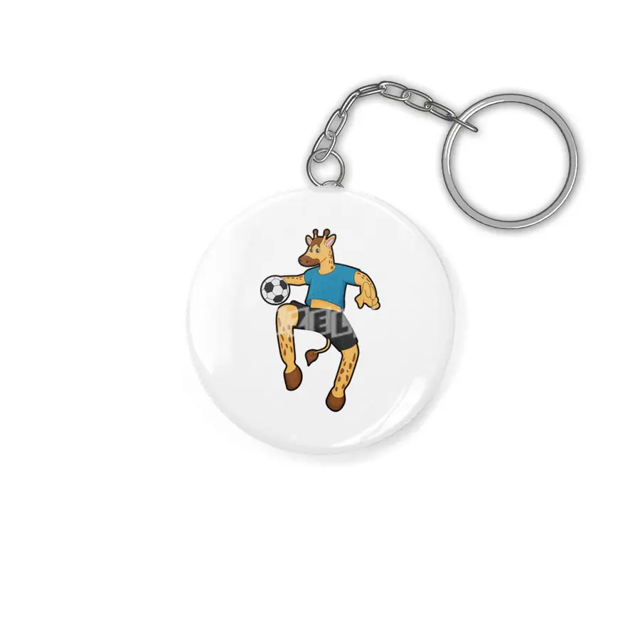 Giraffe as Soccer player with Soccer ball Anahtarlık