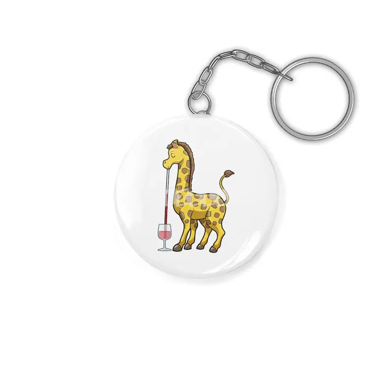Giraffe at Party with Glass of Red wine Anahtarlık