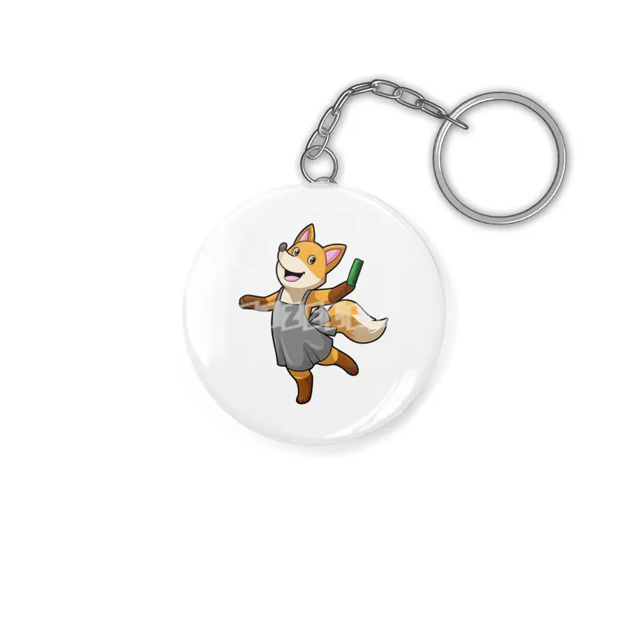 Fox as Hairdresser with Scissors Anahtarlık