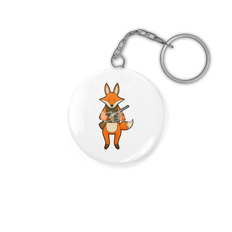 Fox as Hunter with Gun Anahtarlık