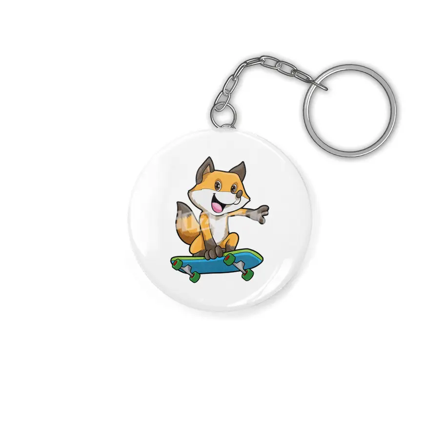 Fox as Skater with Skateboard Anahtarlık