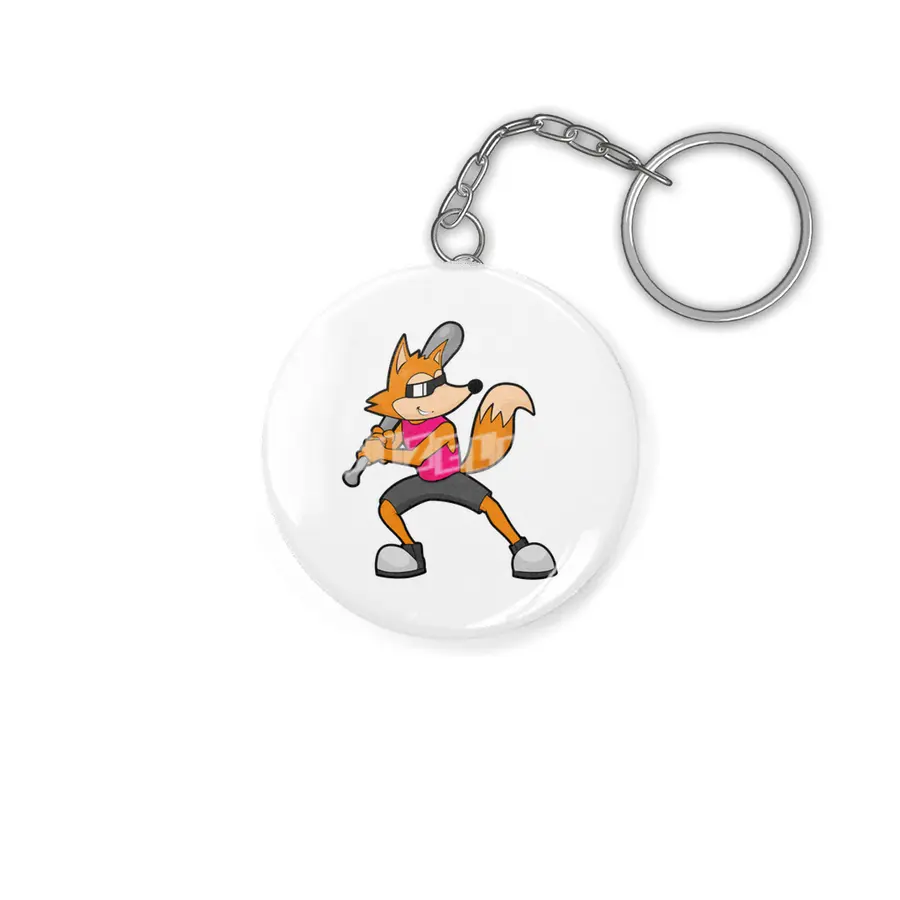 Fox at Baseball with Baseball bat Anahtarlık