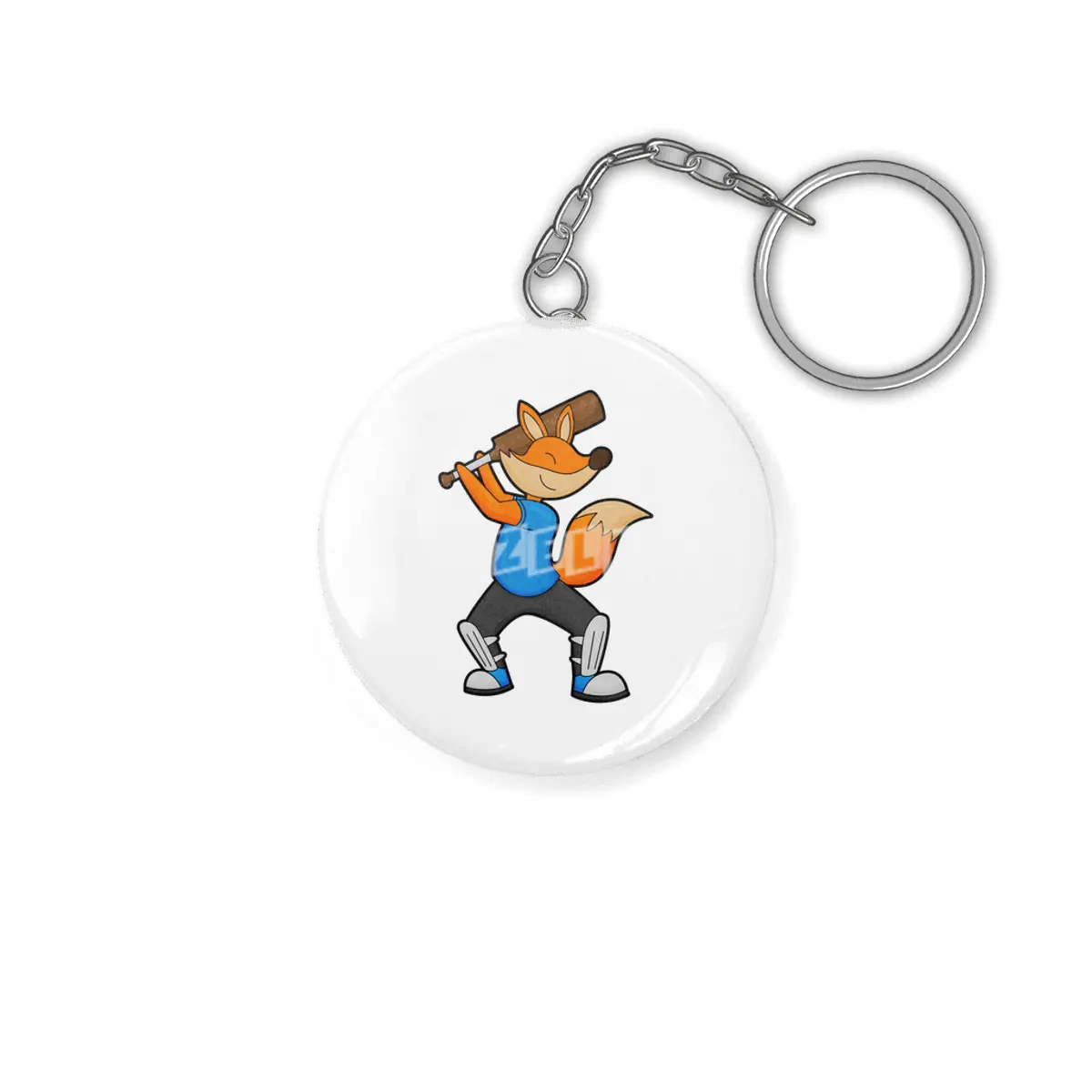 Fox at Cricket with Cricket bat Anahtarlık