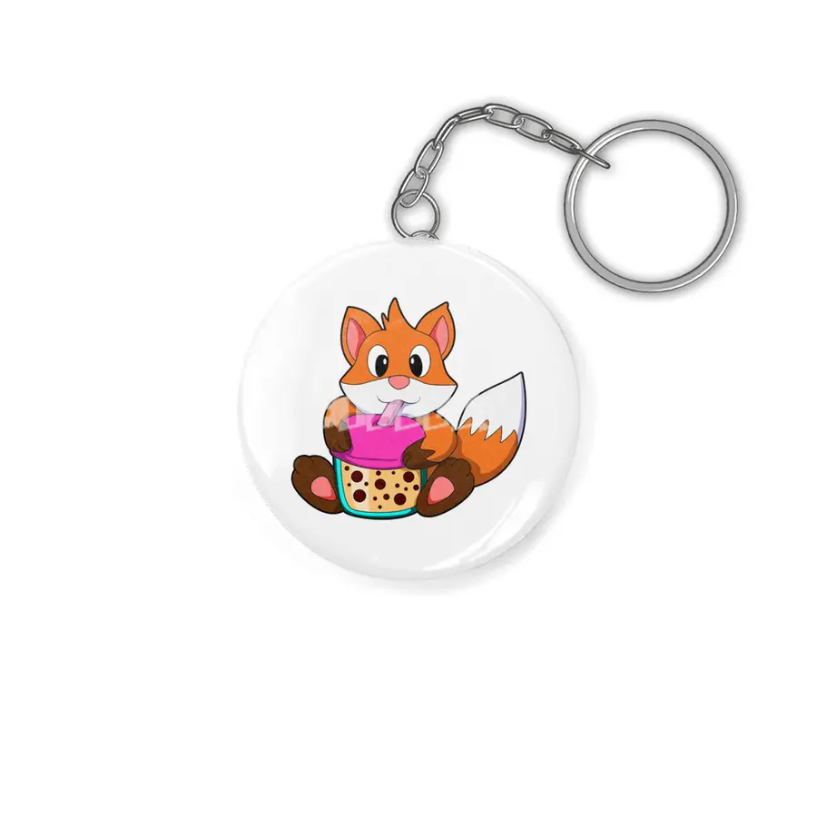 Fox at Drinking a Drink with Drinking straw Anahtarlık