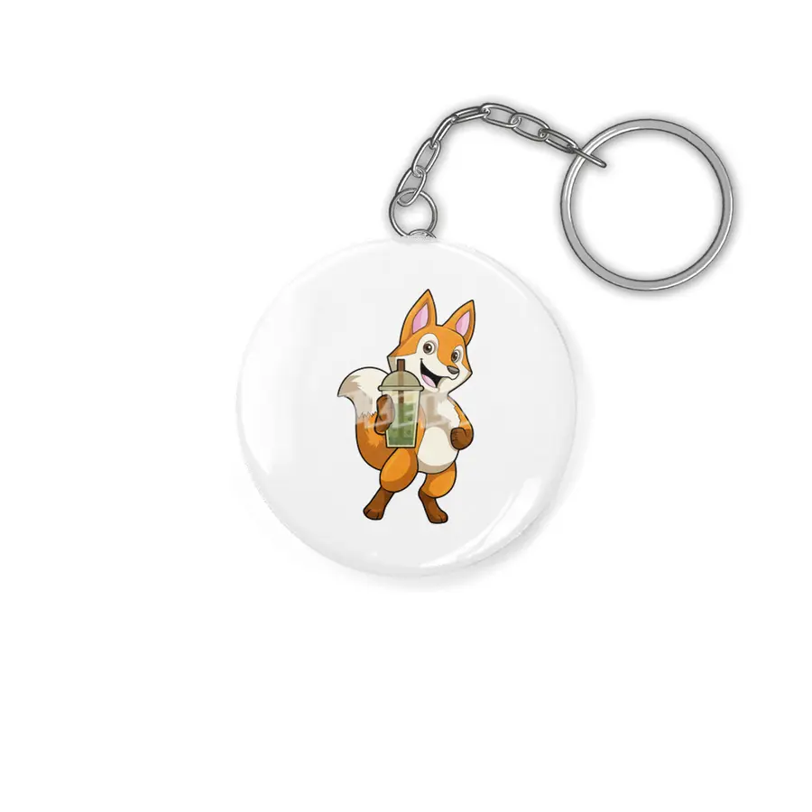 Fox at Drinking with Bubble Tea Anahtarlık