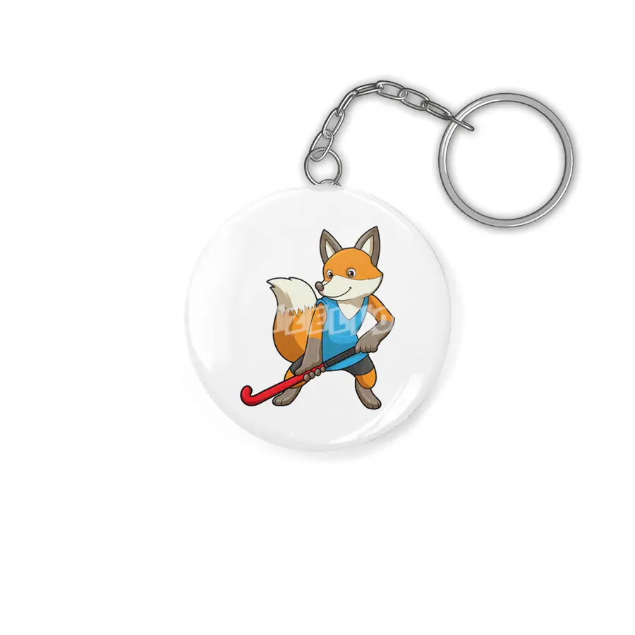 Fox at Hockey with Hockey bat Anahtarlık