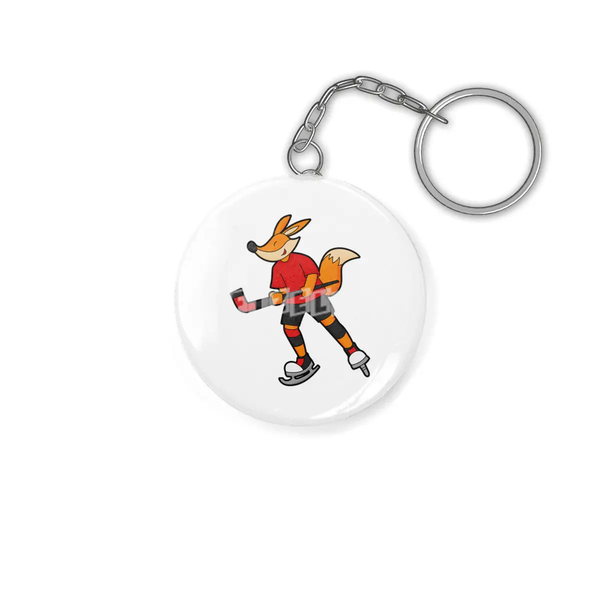 Fox at Ice hockey with Ice hockey stick Anahtarlık