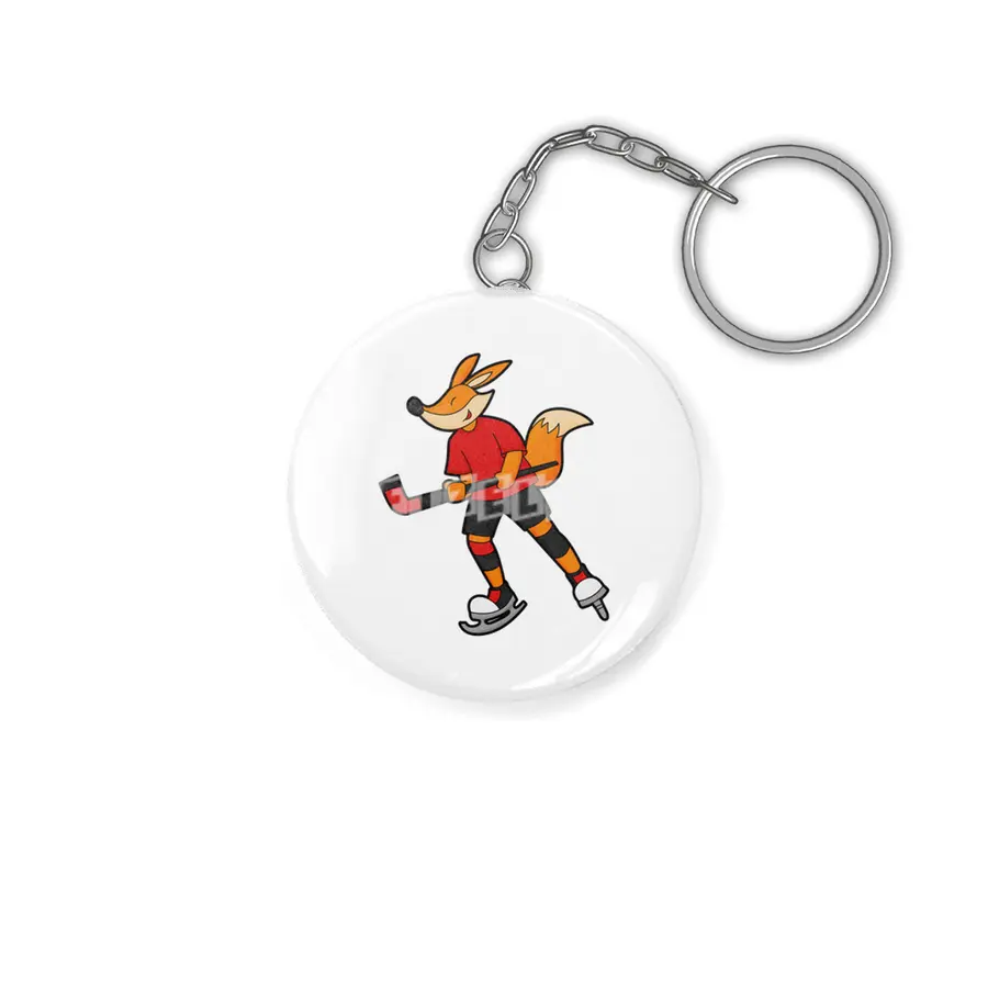 Fox at Ice hockey with Ice hockey stick Anahtarlık