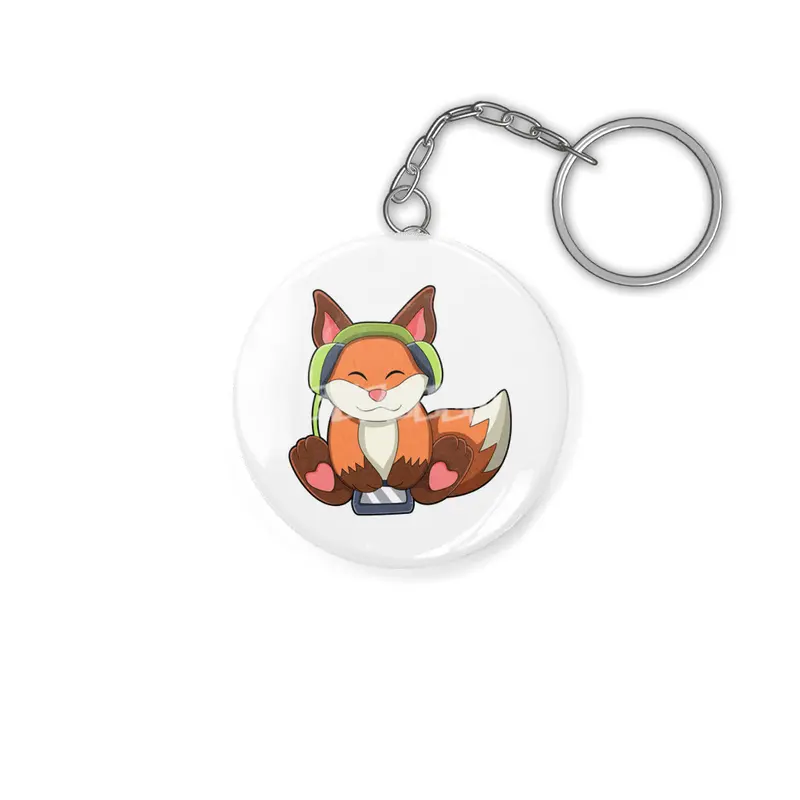 Fox at Music with Headphone Anahtarlık