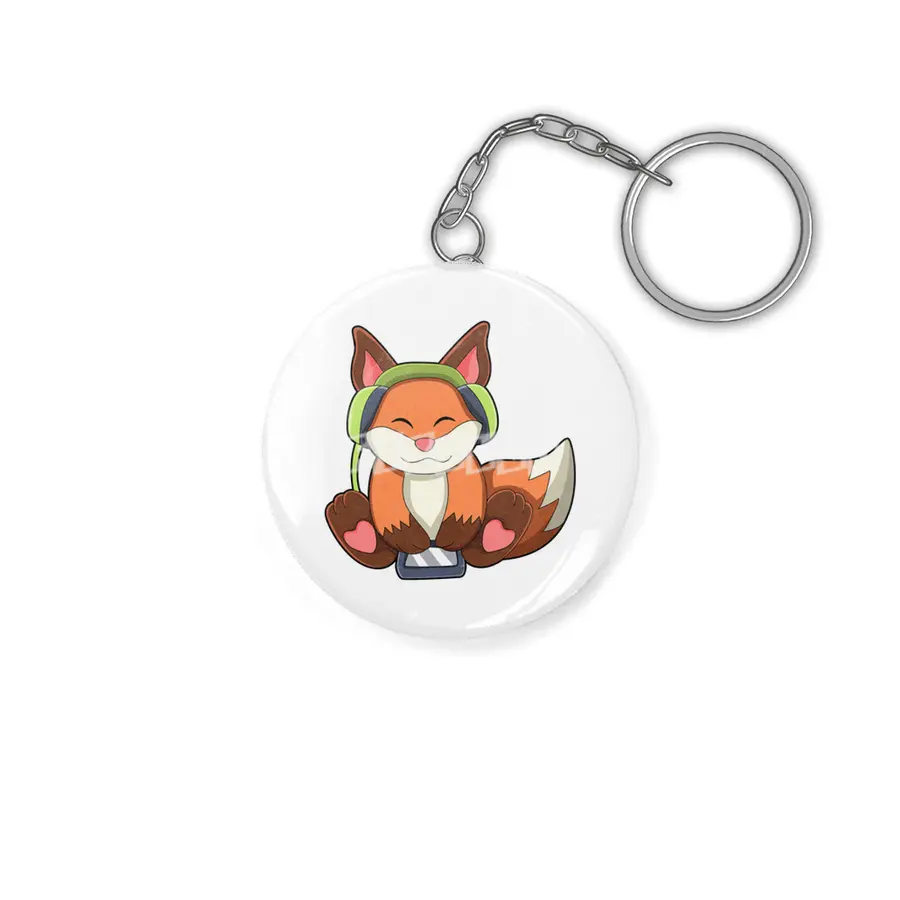 Fox at Music with Headphone Anahtarlık