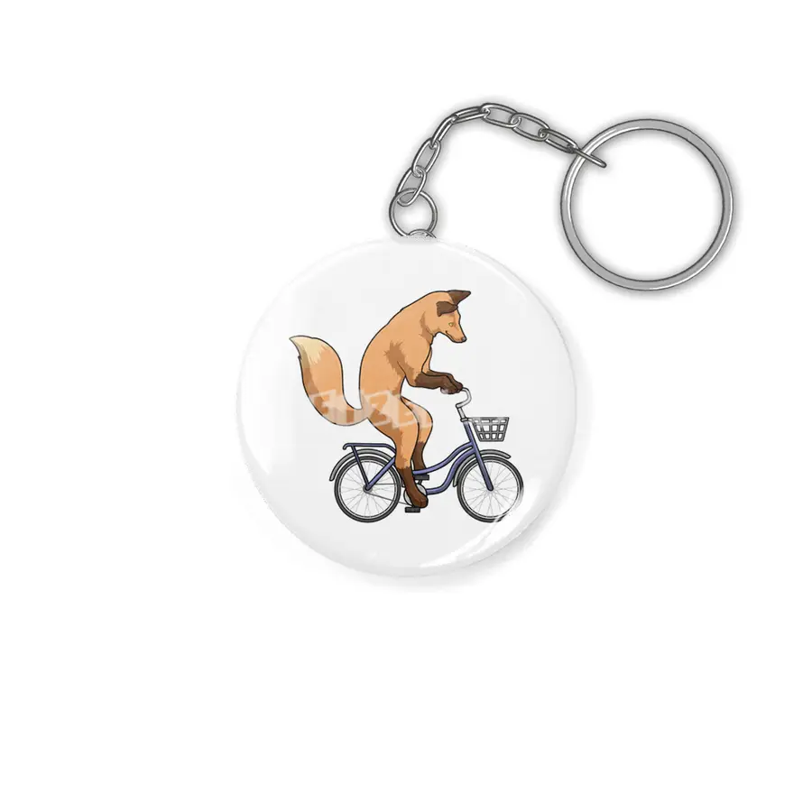 Fox with Bicycle Anahtarlık