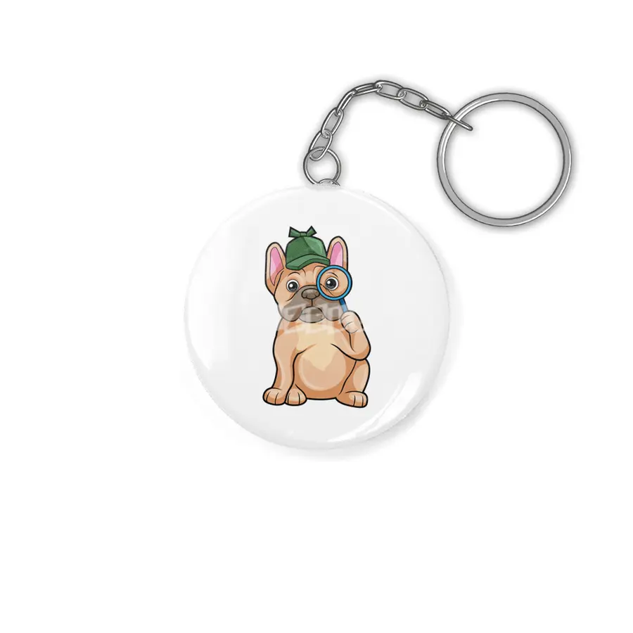 French bulldog as Detective with Magnifying glass Anahtarlık