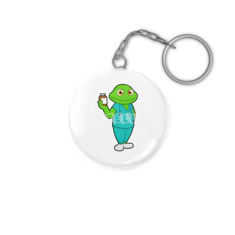 Frog as Nurse with Medicine & Stethoscope Anahtarlık