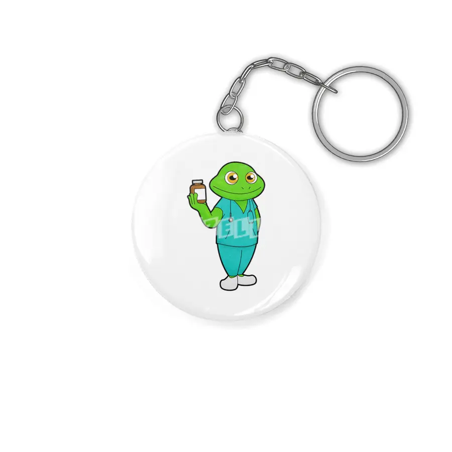 Frog as Nurse with Medicine & Stethoscope Anahtarlık