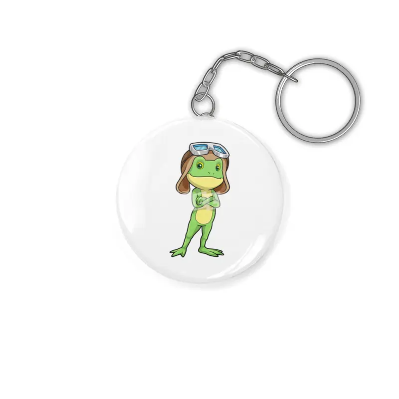 Frog as Pilot with Hat & Glasses Anahtarlık