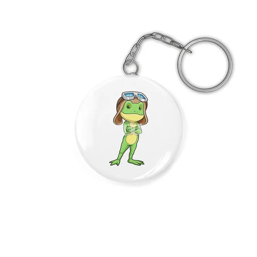 Frog as Pilot with Hat & Glasses Anahtarlık