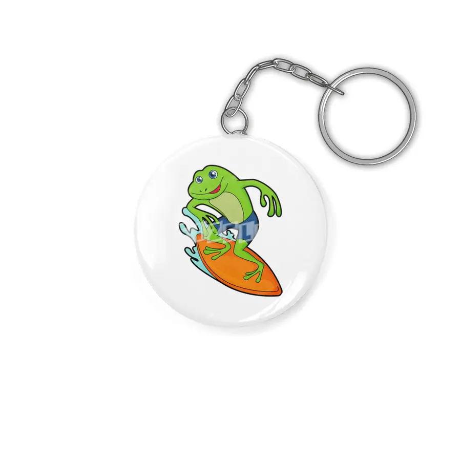 Frog as Surfer with Surfboard Anahtarlık