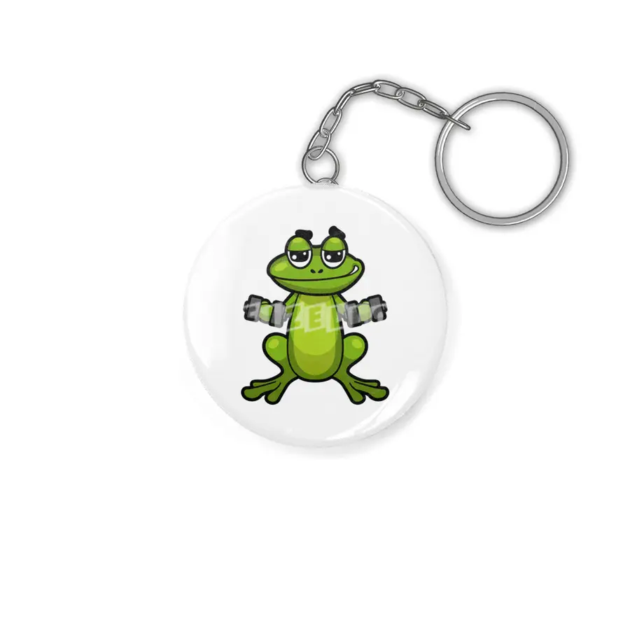 Frog at Biceps training with Dumbbells Anahtarlık