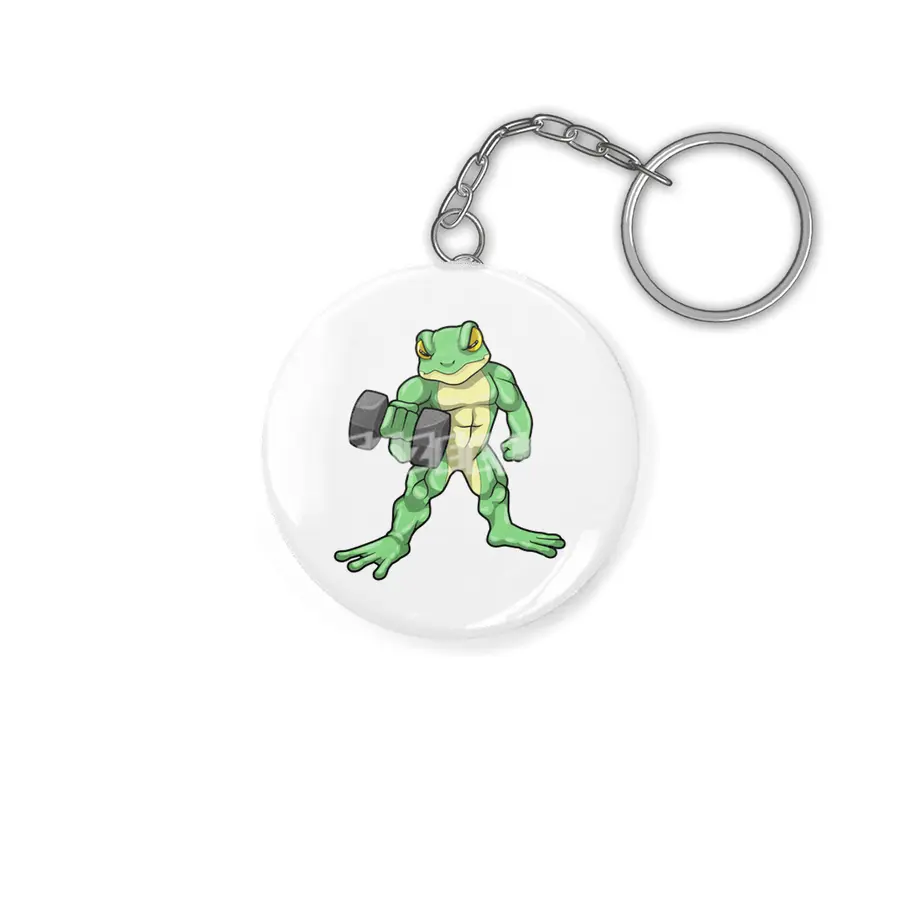 Frog at Bodybuilding with Dumbbell Anahtarlık