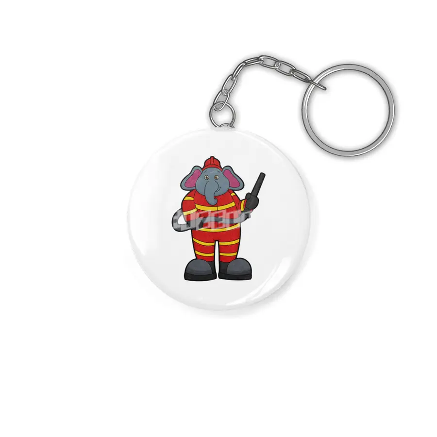 Elephant as Firefighter with Hose Anahtarlık
