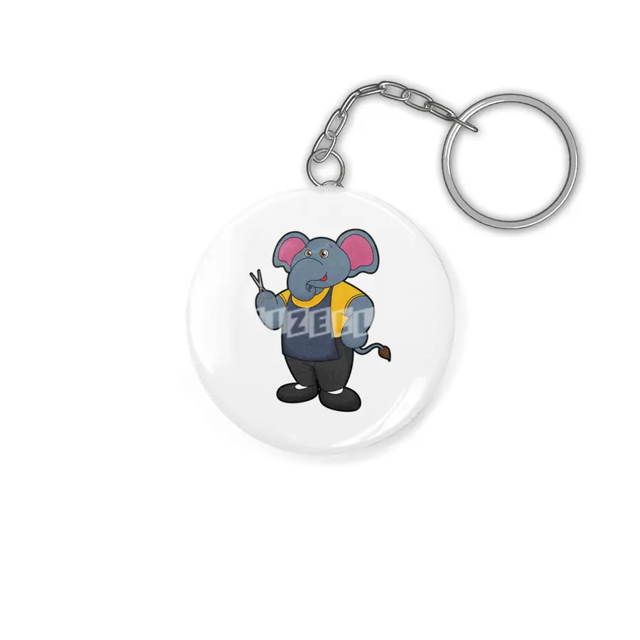 Elephant as Hairdresser with Scissors Anahtarlık