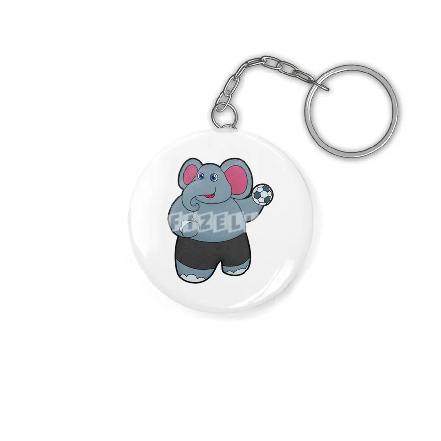 Elephant as Handball player with Handball ball Anahtarlık