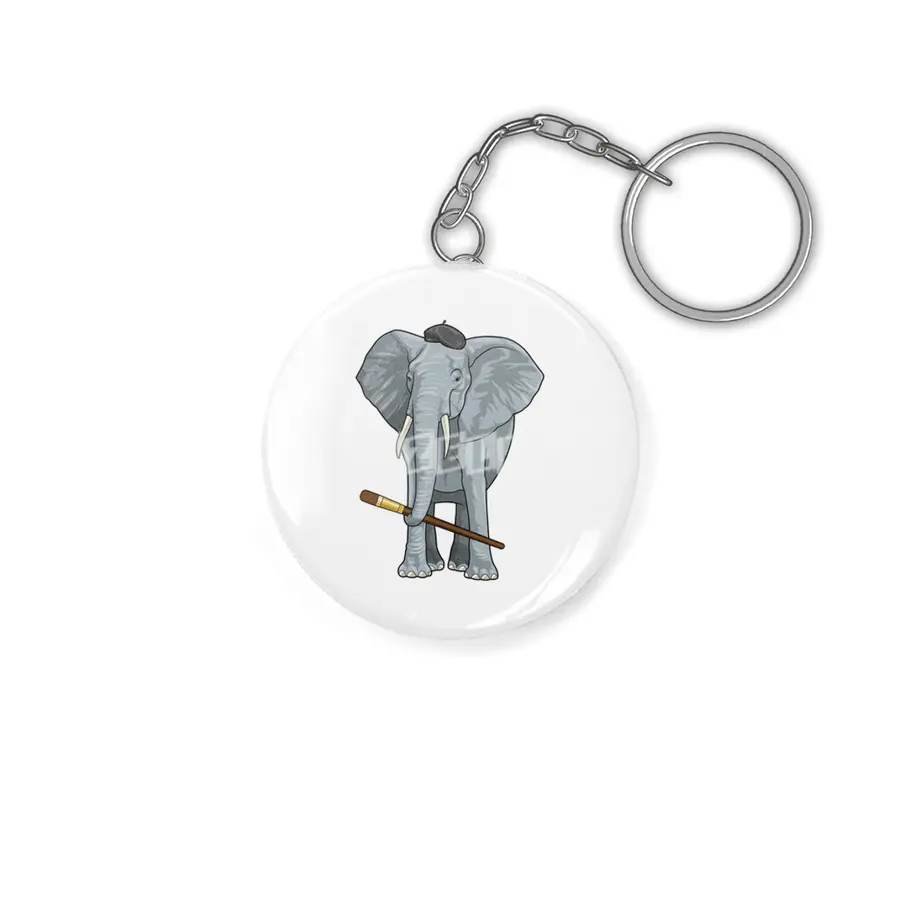 Elephant as Painter with Paint brush Anahtarlık