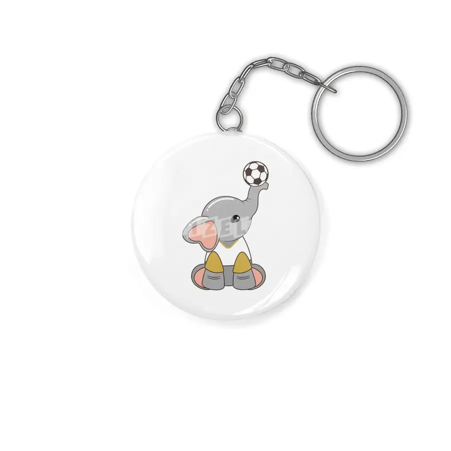 Elephant as Soccer player with Soccer ball Anahtarlık