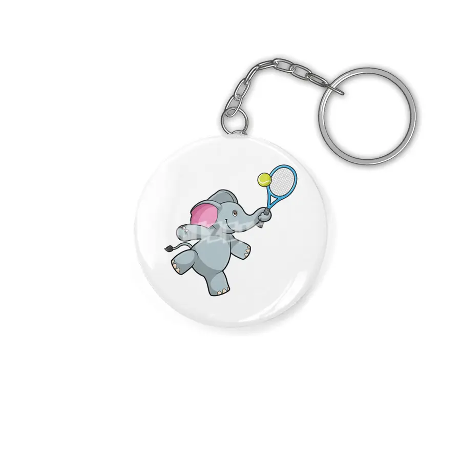 Elephant at Tennis with Tennis racket Anahtarlık
