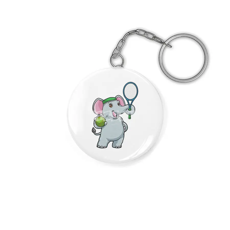 Elephant at Tennis with Tennis racket & Ball Anahtarlık