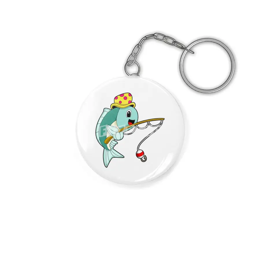 Fish at Fishing with Fishing rod & Hat Anahtarlık