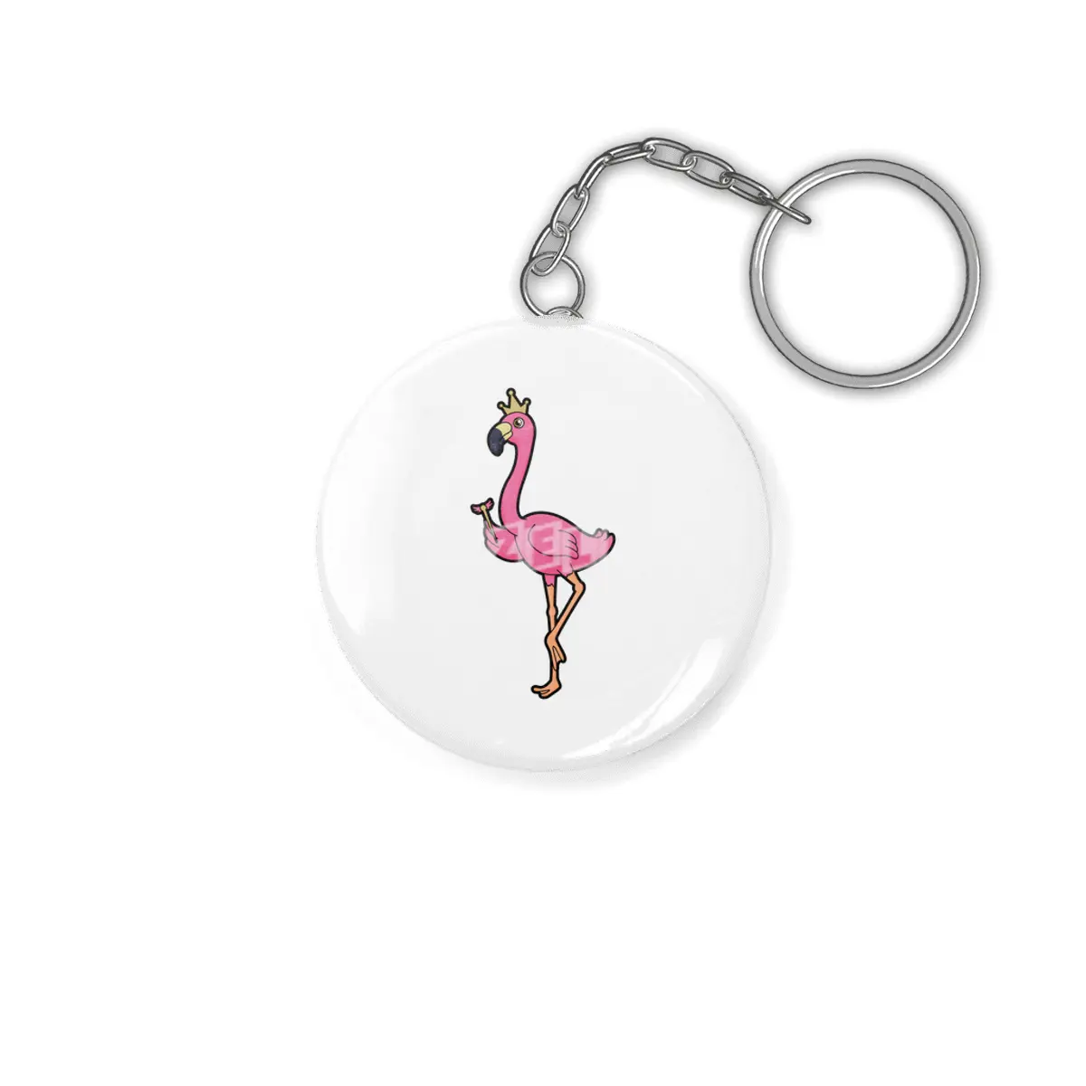 Flamingo as King with Crown & Staff Anahtarlık