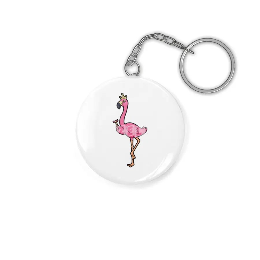 Flamingo as King with Crown & Staff Anahtarlık