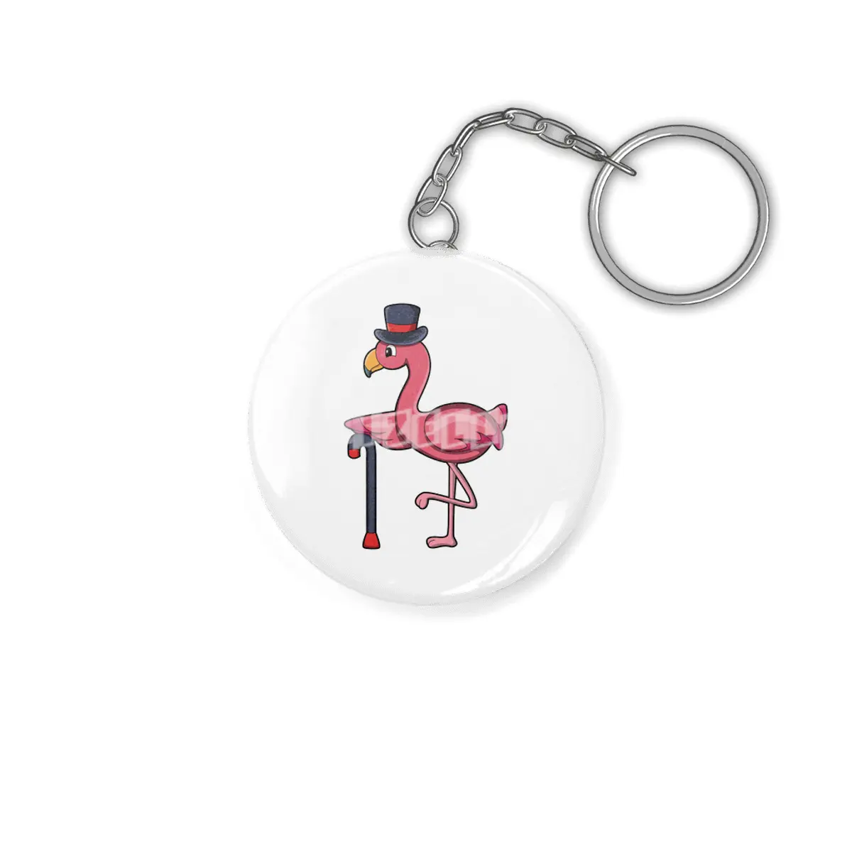 Flamingo as Pensioner with Walking stick & Hat Anahtarlık