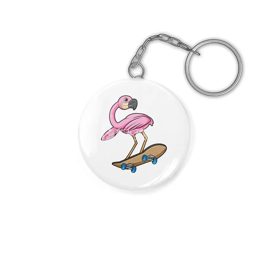 Flamingo as Skater with Skateboard Anahtarlık