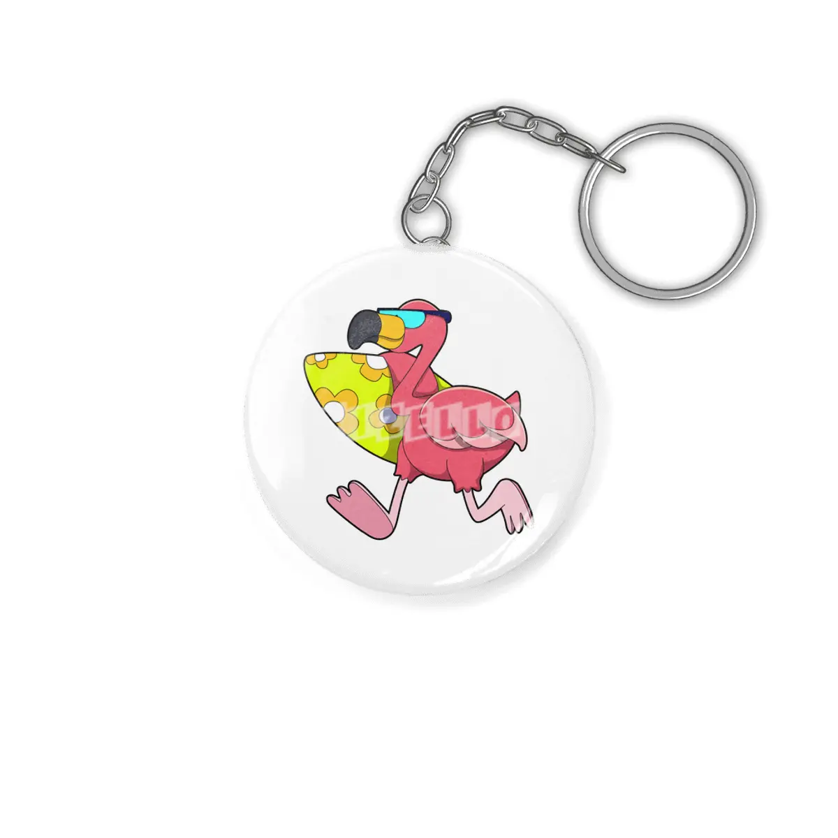 Flamingo as Surfer with Surfboard & Sunglasses Anahtarlık