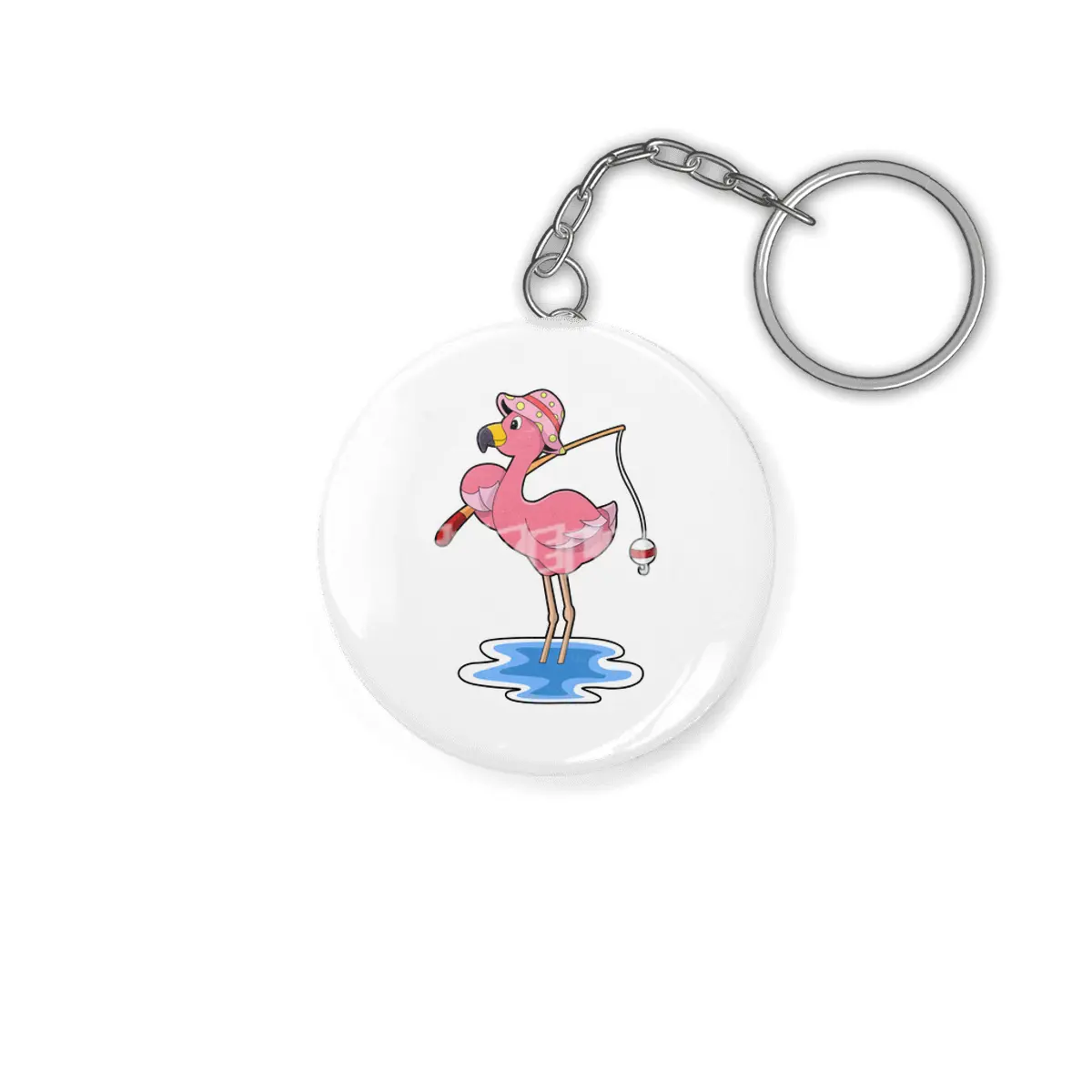 Flamingo at Fishing with Fishing rod Anahtarlık