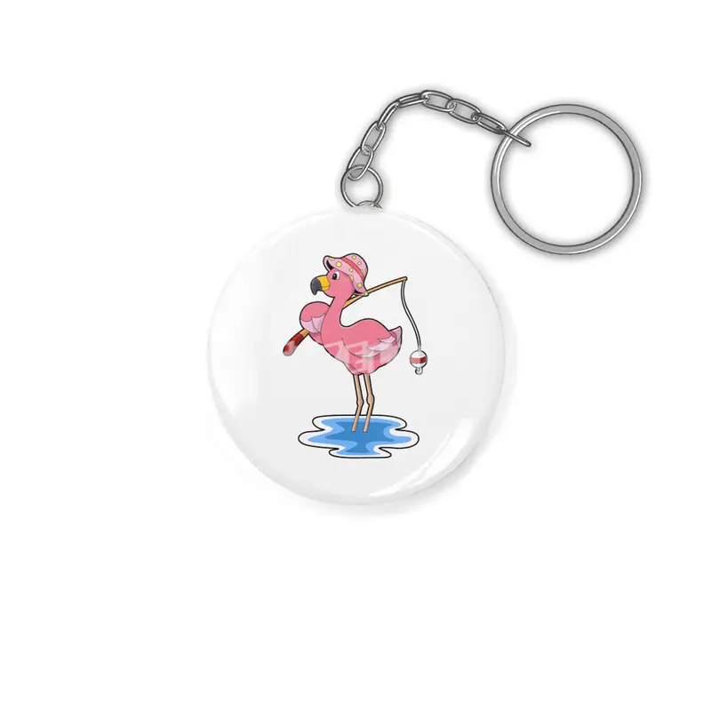 Flamingo at Fishing with Fishing rod Anahtarlık
