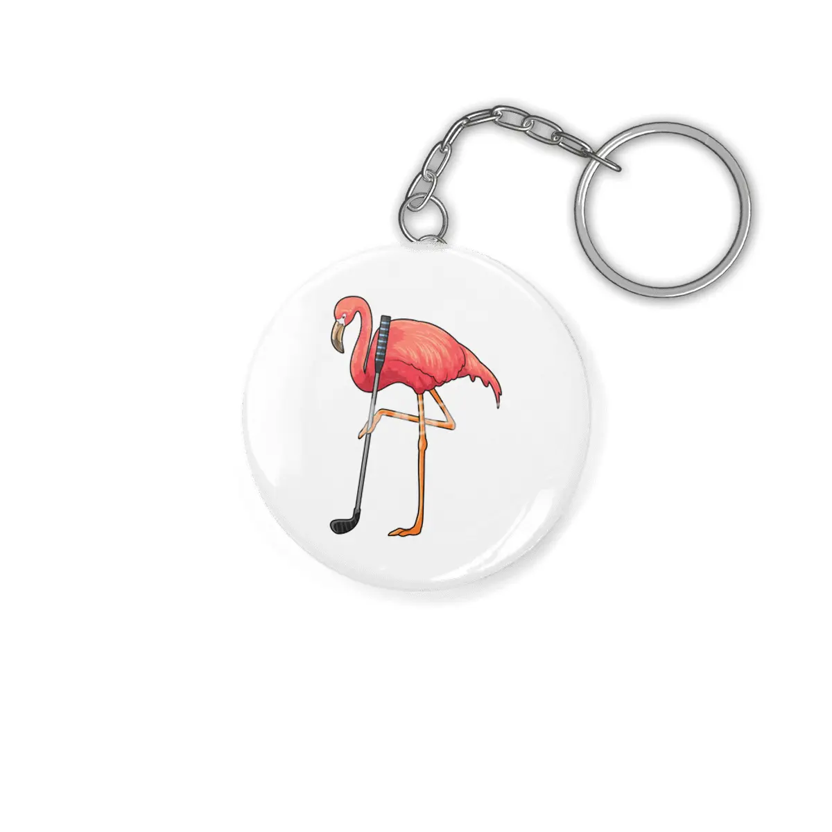 Flamingo at Golf with Golf club Anahtarlık