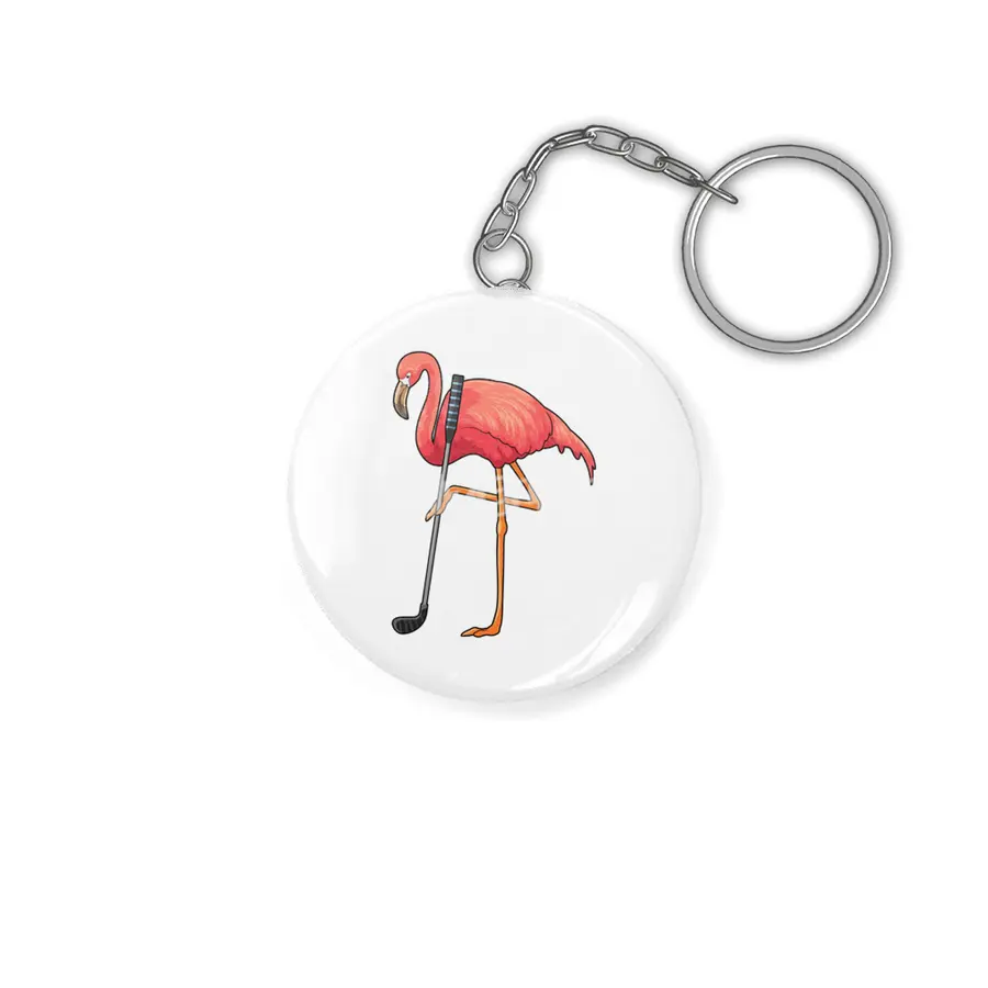 Flamingo at Golf with Golf club Anahtarlık