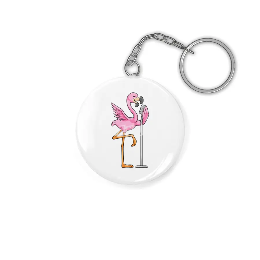 Flamingo at Singing with Microphone Anahtarlık