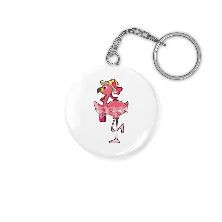 Flamingo with Handbag & Hat Anahtarlık