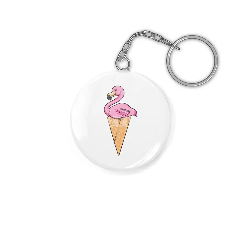 Flamingo with Waffle of Ice cream Anahtarlık