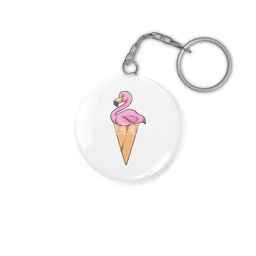 Flamingo with Waffle of Ice cream Anahtarlık