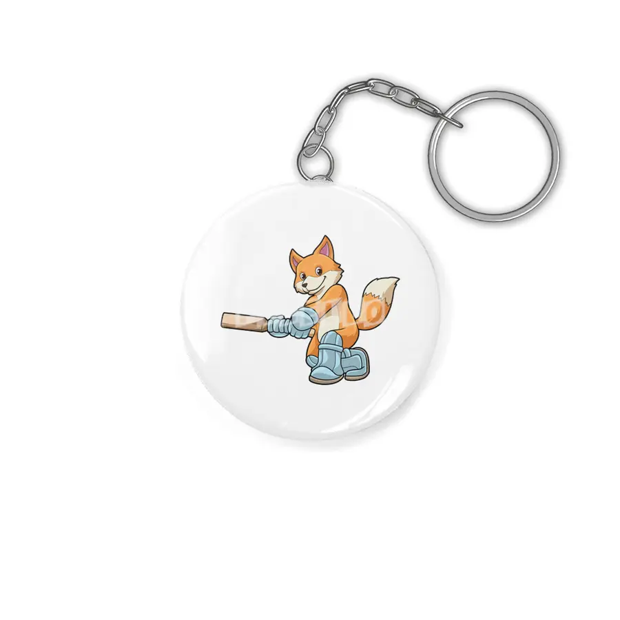 Fox as Batsman with Cricket bat Anahtarlık