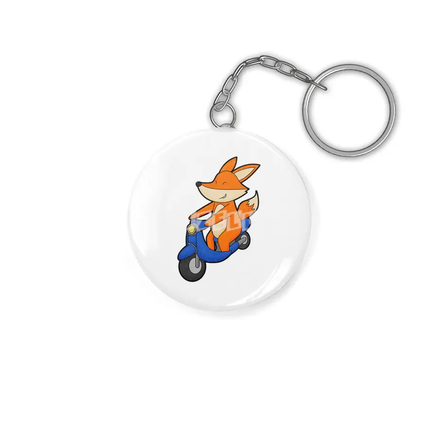 Fox as Biker with Scooter Anahtarlık