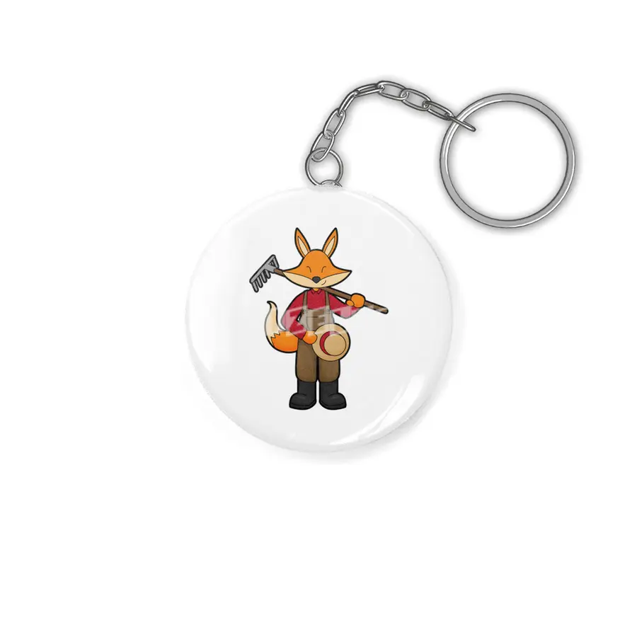 Fox as Farmer with Rake & Hat Anahtarlık