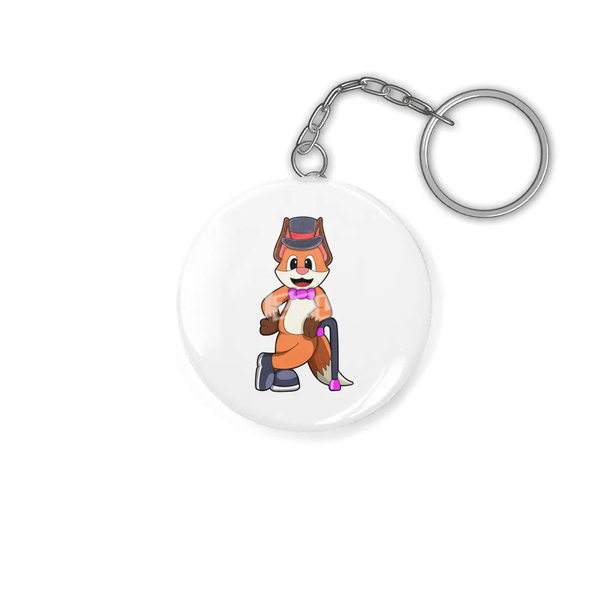 Fox as Gentleman with Hat & Stick Anahtarlık